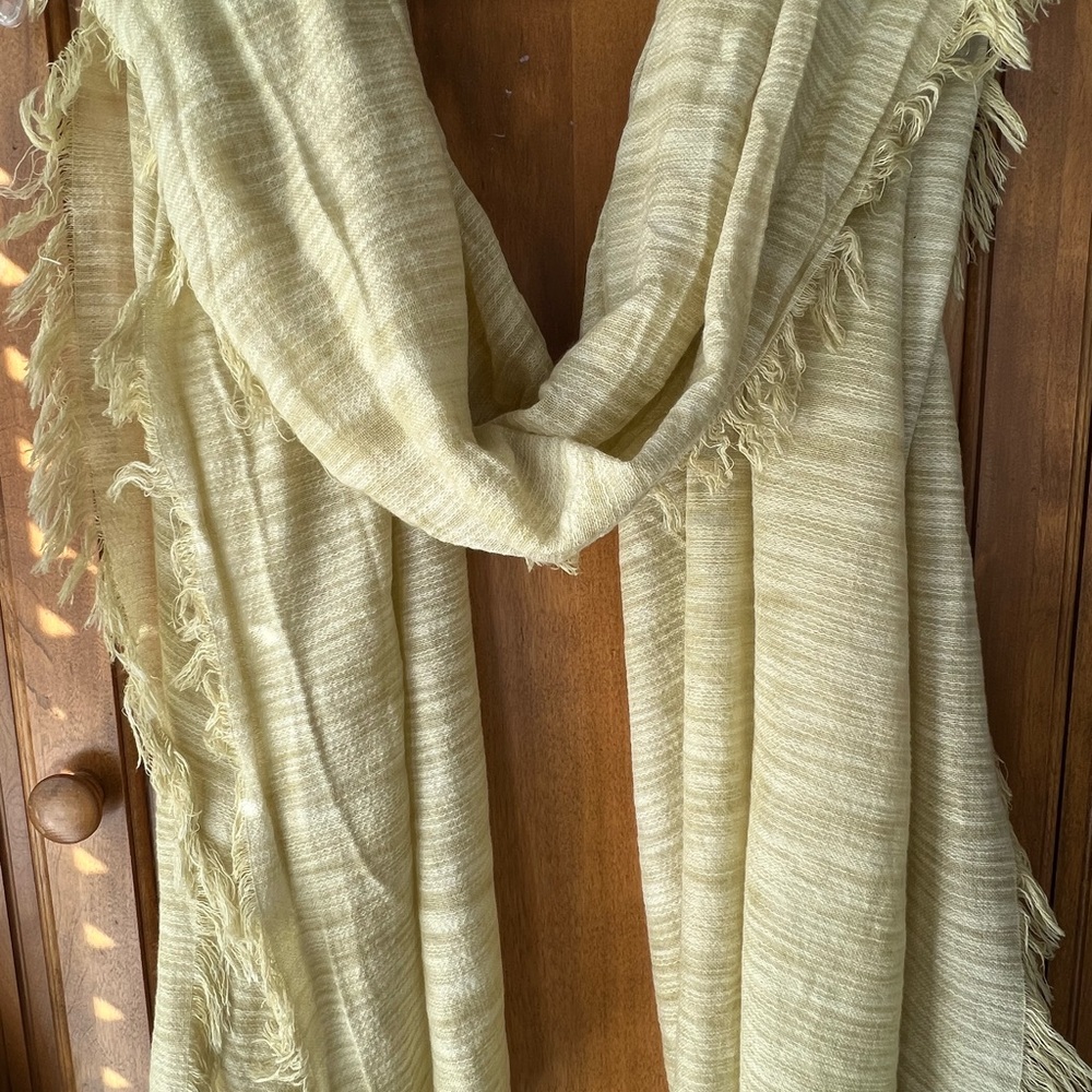 Eileen Fisher Butter 100% Organic Cotton Rectangular Scarf Fringe NWT